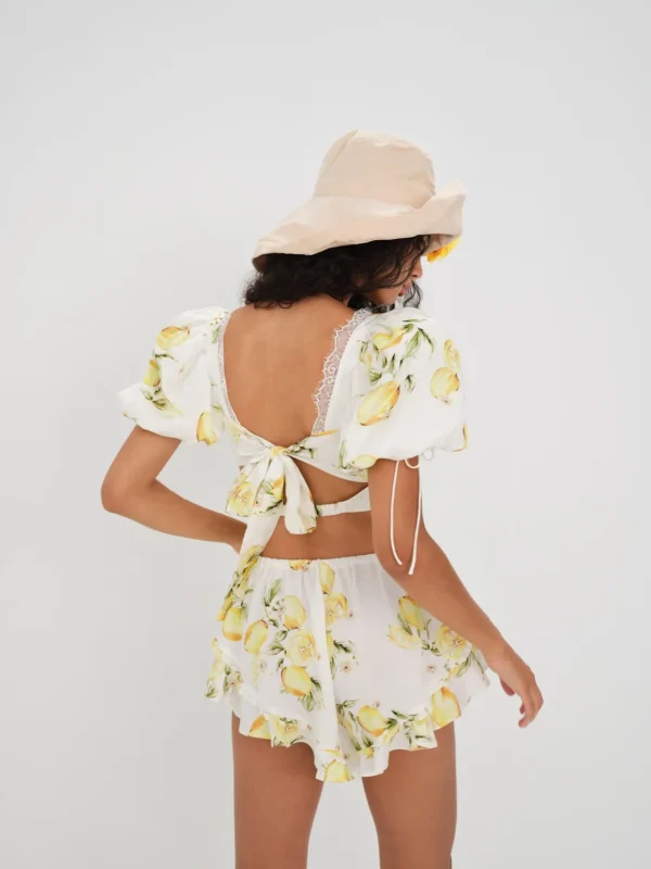 New For Love & Lemons Alana Crop Top Yellow
