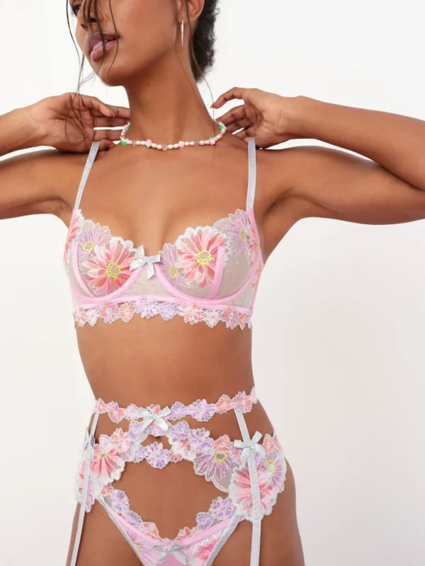 Store For Love & Lemons Aster Embroidery Underwire Bra Pink