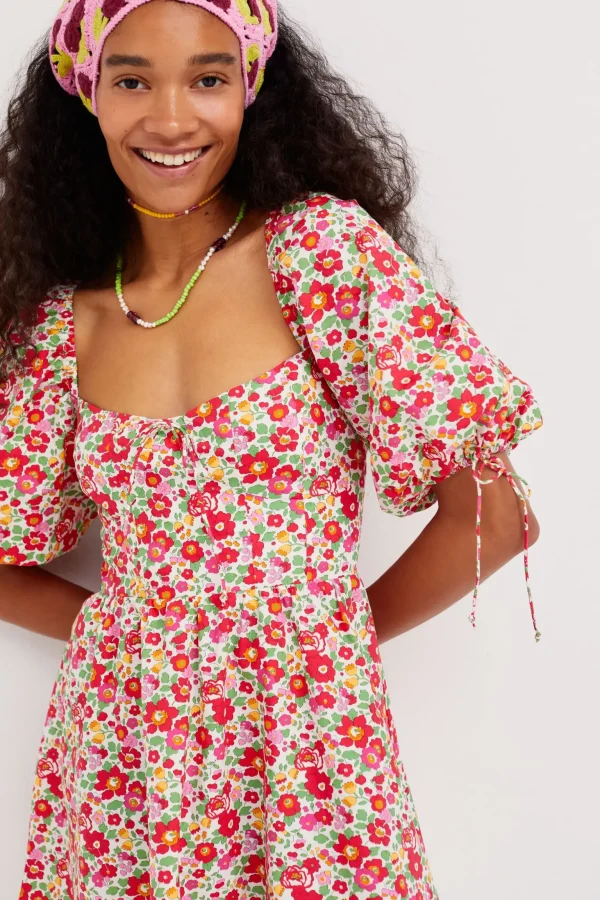 Cheap For Love & Lemons Auden Puff Sleeve Mini Dress Red