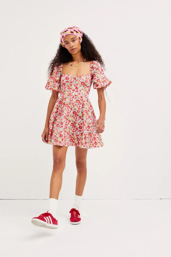 Cheap For Love & Lemons Auden Puff Sleeve Mini Dress Red
