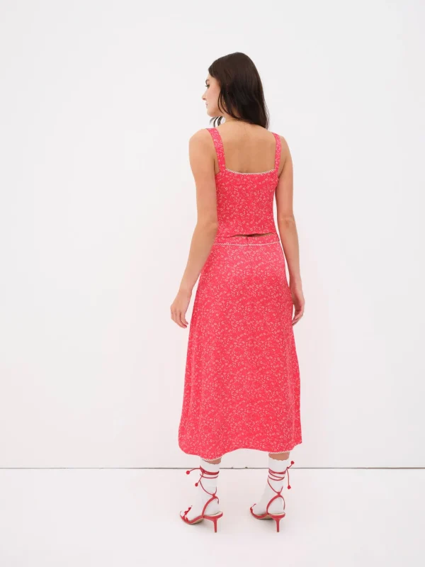 Outlet For Love & Lemons Barbera Midi Skirt Red