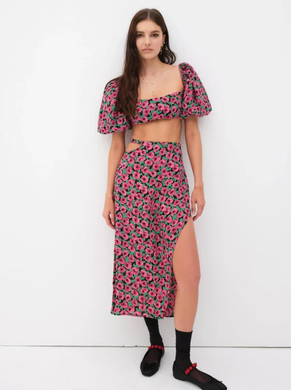 Store For Love & Lemons Barolo Midi Skirt Red