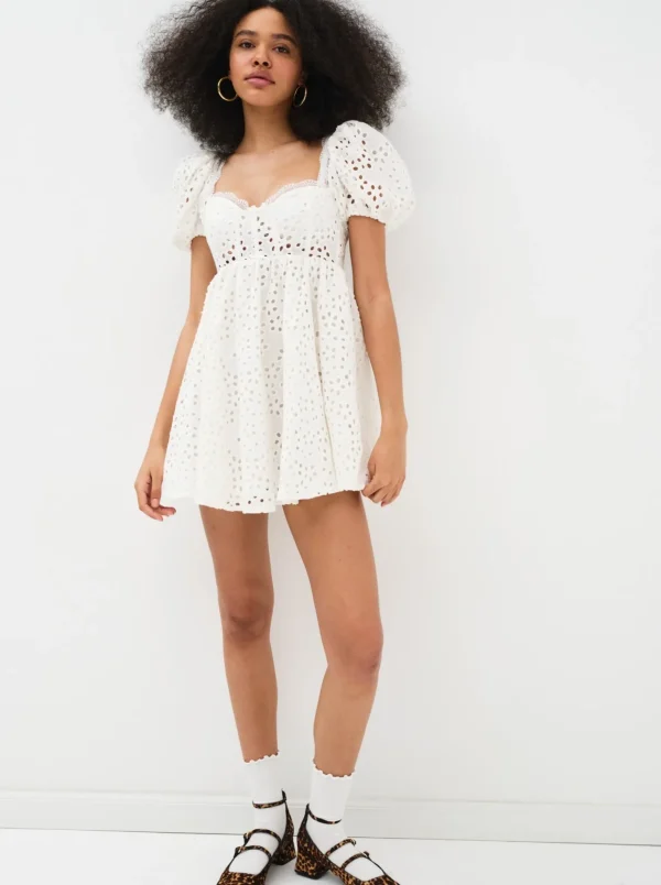 New For Love & Lemons Becca Mini Dress White