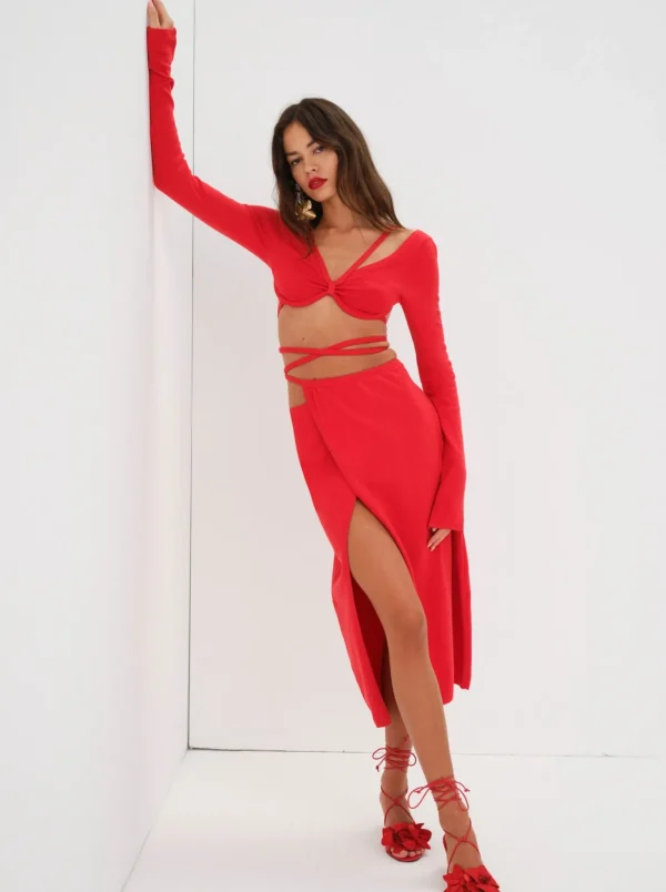 Hot For Love & Lemons Brady Midi Skirt Red