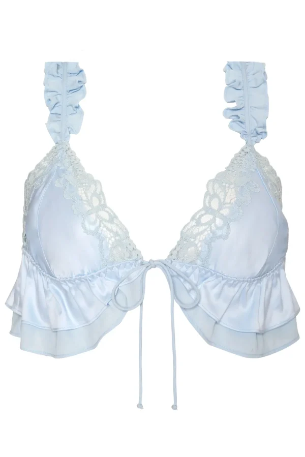 Cheap For Love & Lemons Butterfly Lace Ruffle Bra Blue