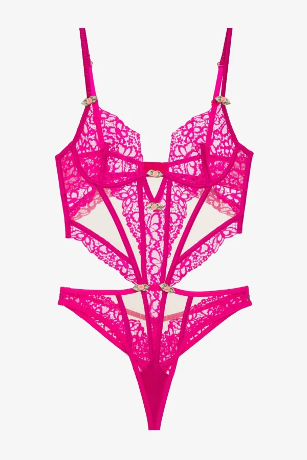 Cheap For Love & Lemons Butterfly Lace Teddy Pink
