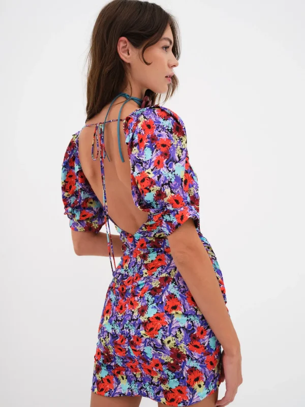 New For Love & Lemons Chiara Puff Sleeve Mini Dress Purple