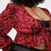 Outlet For Love & Lemons Davina Tie Front Blouse Red