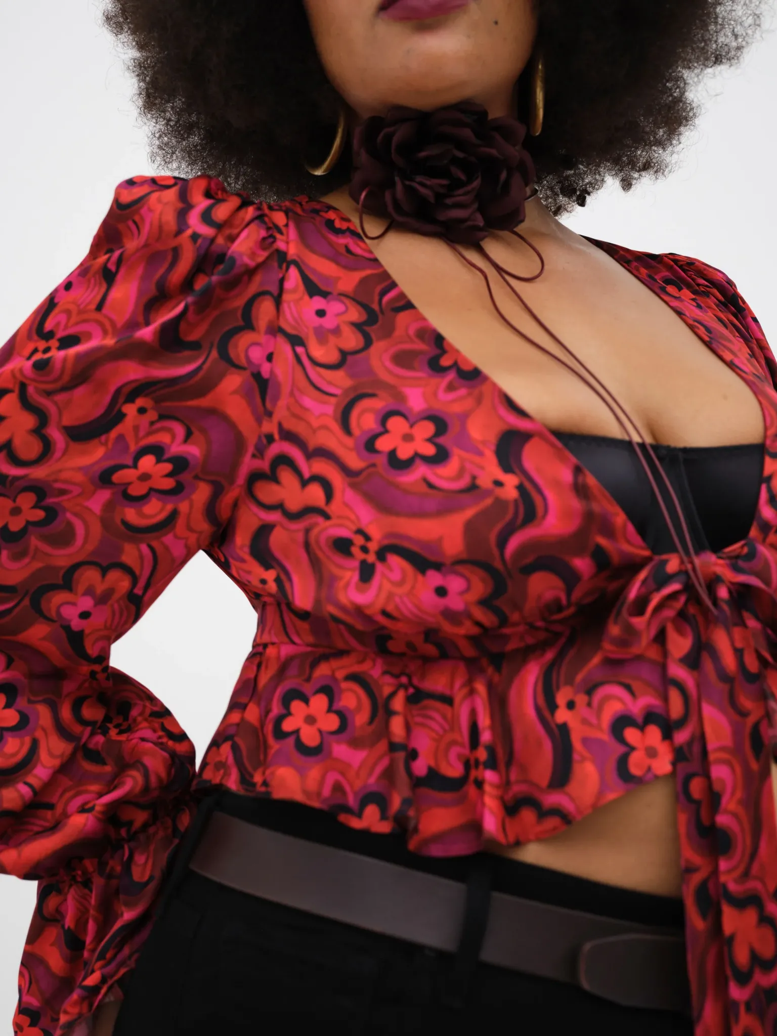 davina_tie_front_blouse_0.webp Outlet For Love & Lemons Davina Tie Front Blouse Red