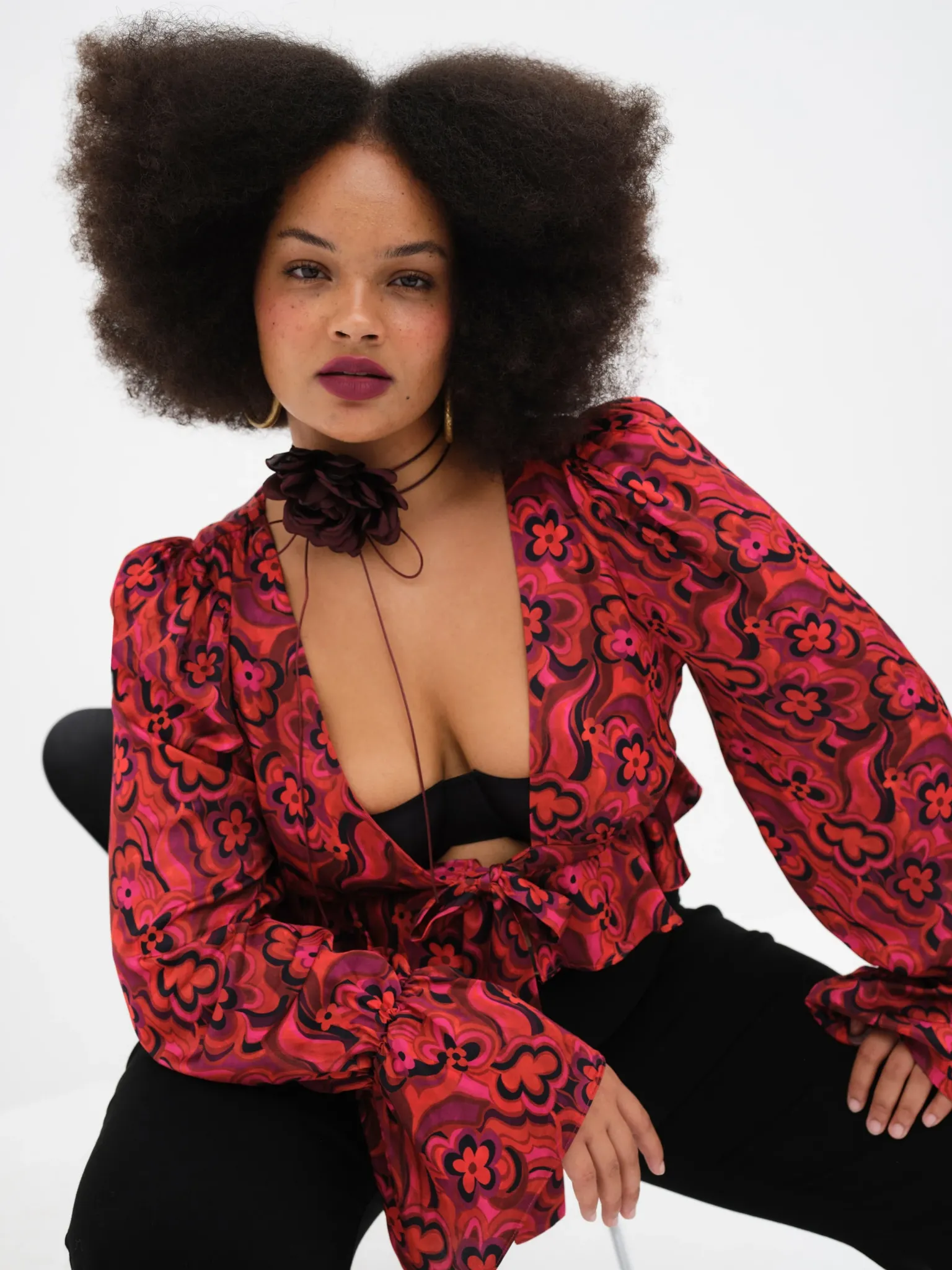 davina_tie_front_blouse_1.webp Outlet For Love & Lemons Davina Tie Front Blouse Red