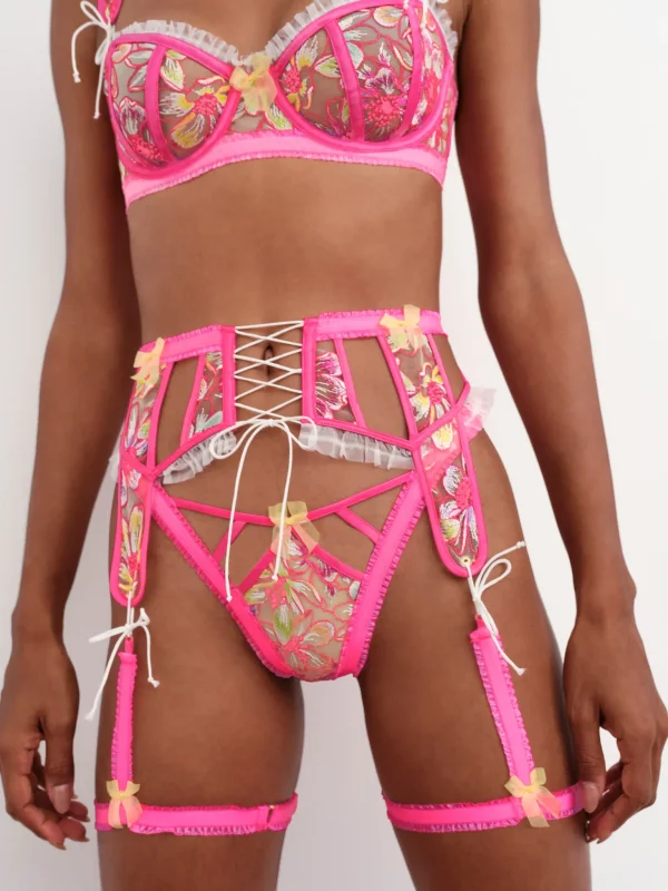 Hot For Love & Lemons Electric Fields Embroidery Thong Panty Pink