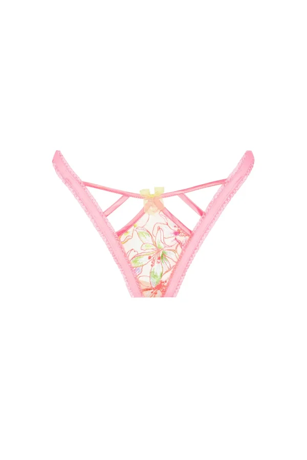 Hot For Love & Lemons Electric Fields Embroidery Thong Panty Pink