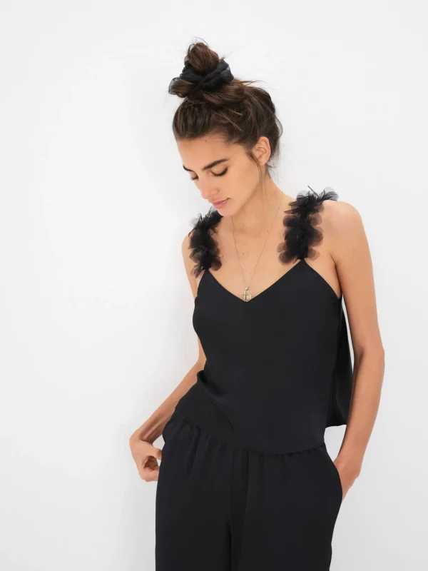 Fashion For Love & Lemons Floral Trim Pj Set Black
