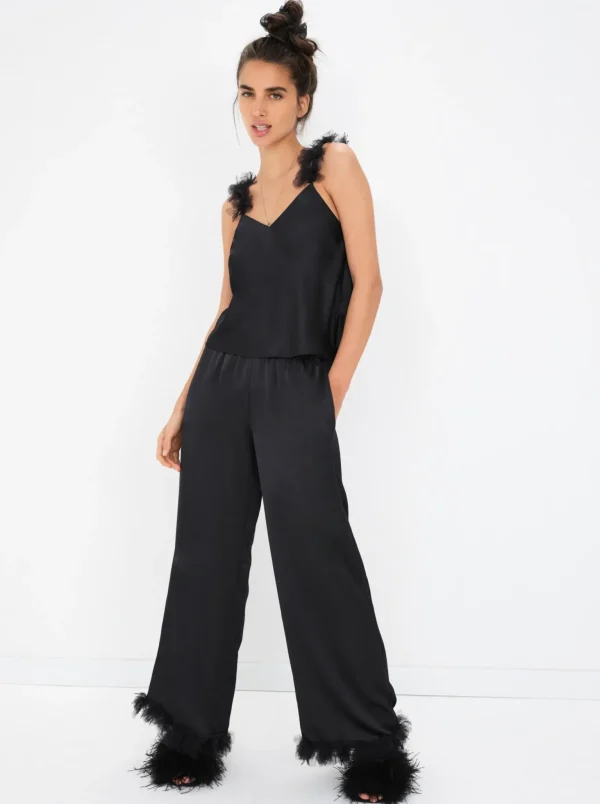 Fashion For Love & Lemons Floral Trim Pj Set Black