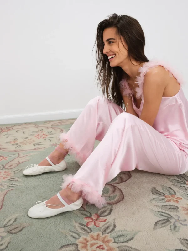 Cheap For Love & Lemons Floral Trim Pj Set Pink