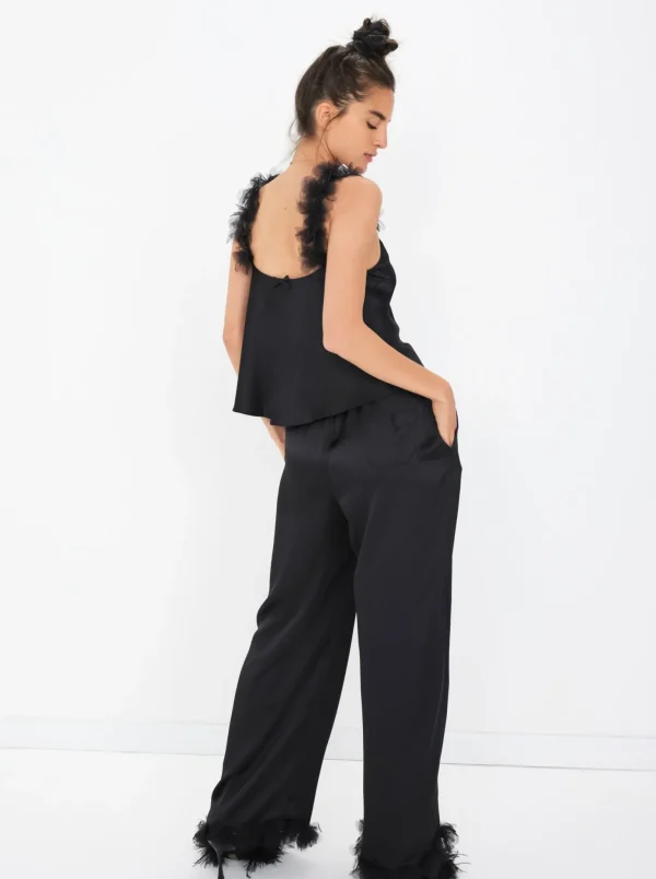 Fashion For Love & Lemons Floral Trim Pj Set Black
