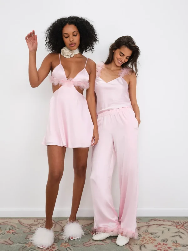 Cheap For Love & Lemons Floral Trim Pj Set Pink