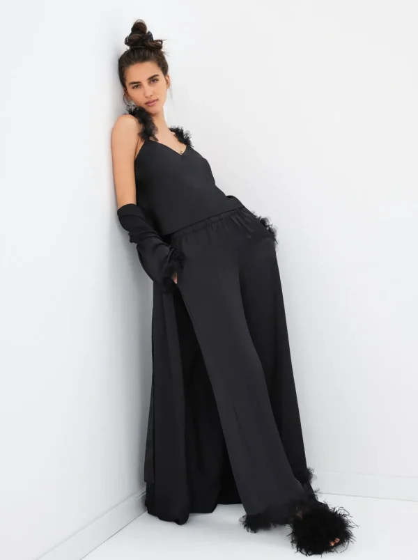 Online For Love & Lemons Floral Trim Robe Black