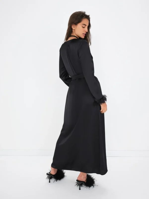 Online For Love & Lemons Floral Trim Robe Black