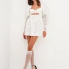 Fashion For Love & Lemons Frances Puff Sleeve Mini Dress White