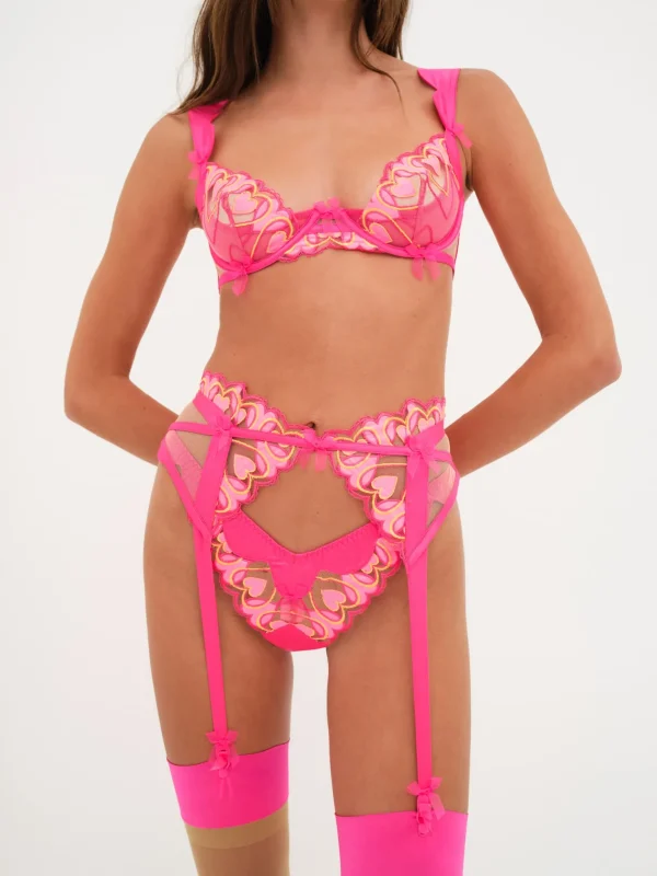 Fashion For Love & Lemons Graphic Hearts Bra Pink