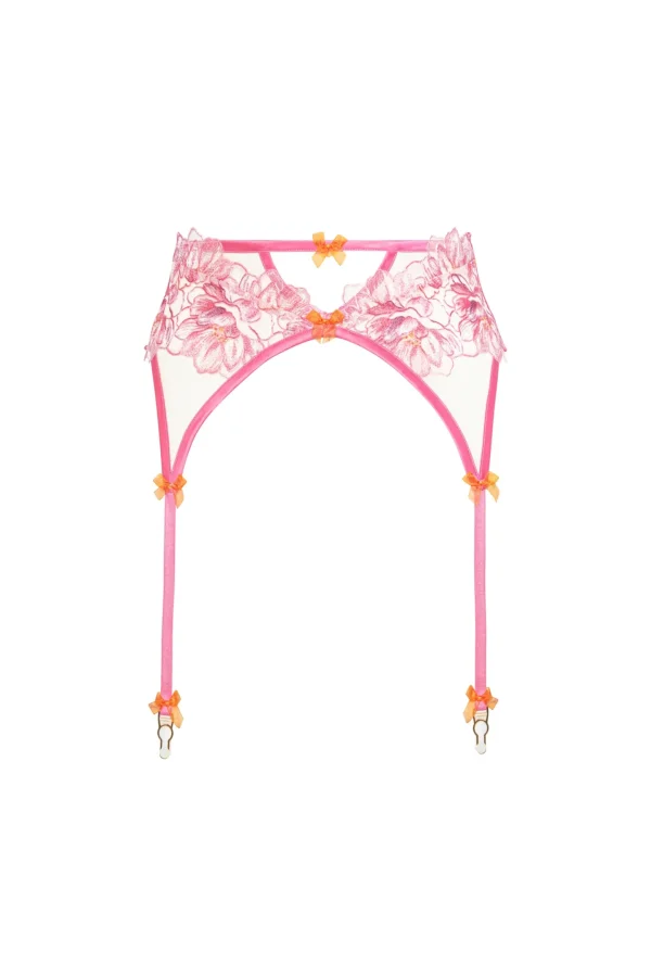 Cheap For Love & Lemons Hibiscus Embroidery Garter Belt Pink