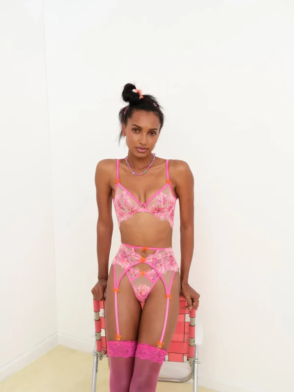 Outlet For Love & Lemons Hibiscus Embroidery Underwire Bra Pink