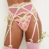 Sale For Love & Lemons Hugging Hearts Embroidery Garter Belt Pink