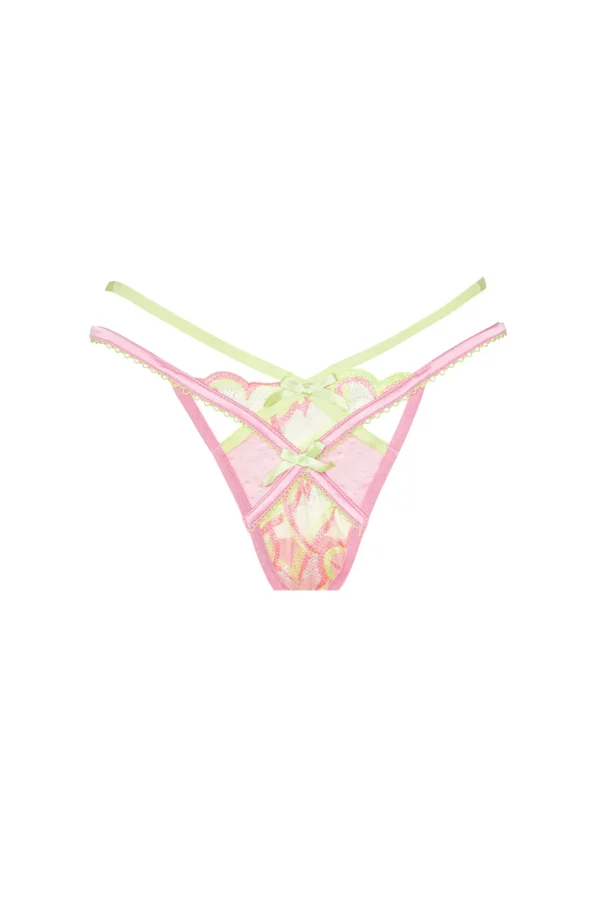 Hot For Love & Lemons Hugging Hearts Embroidery Thong Panty Pink