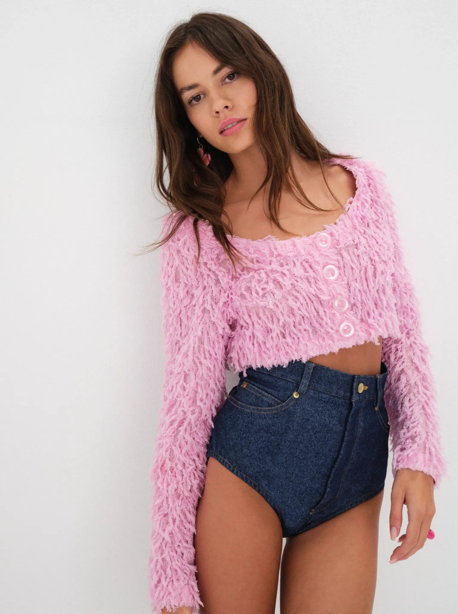 june_cropped_sweater_0.webp Clearance For Love & Lemons June Cropped Sweater Pink