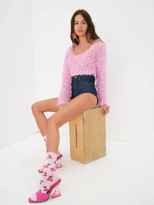 Clearance For Love & Lemons June Cropped Sweater Pink