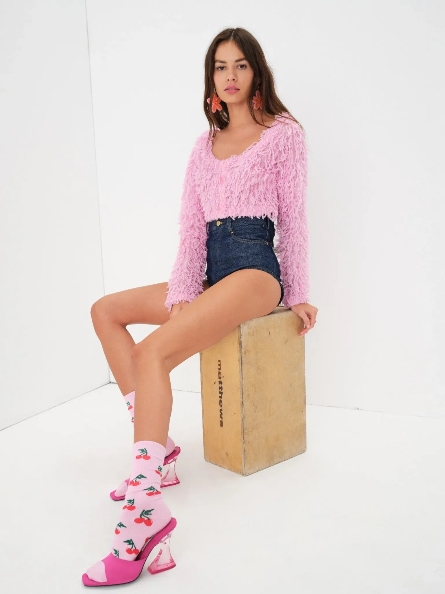 june_cropped_sweater_2.webp Clearance For Love & Lemons June Cropped Sweater Pink
