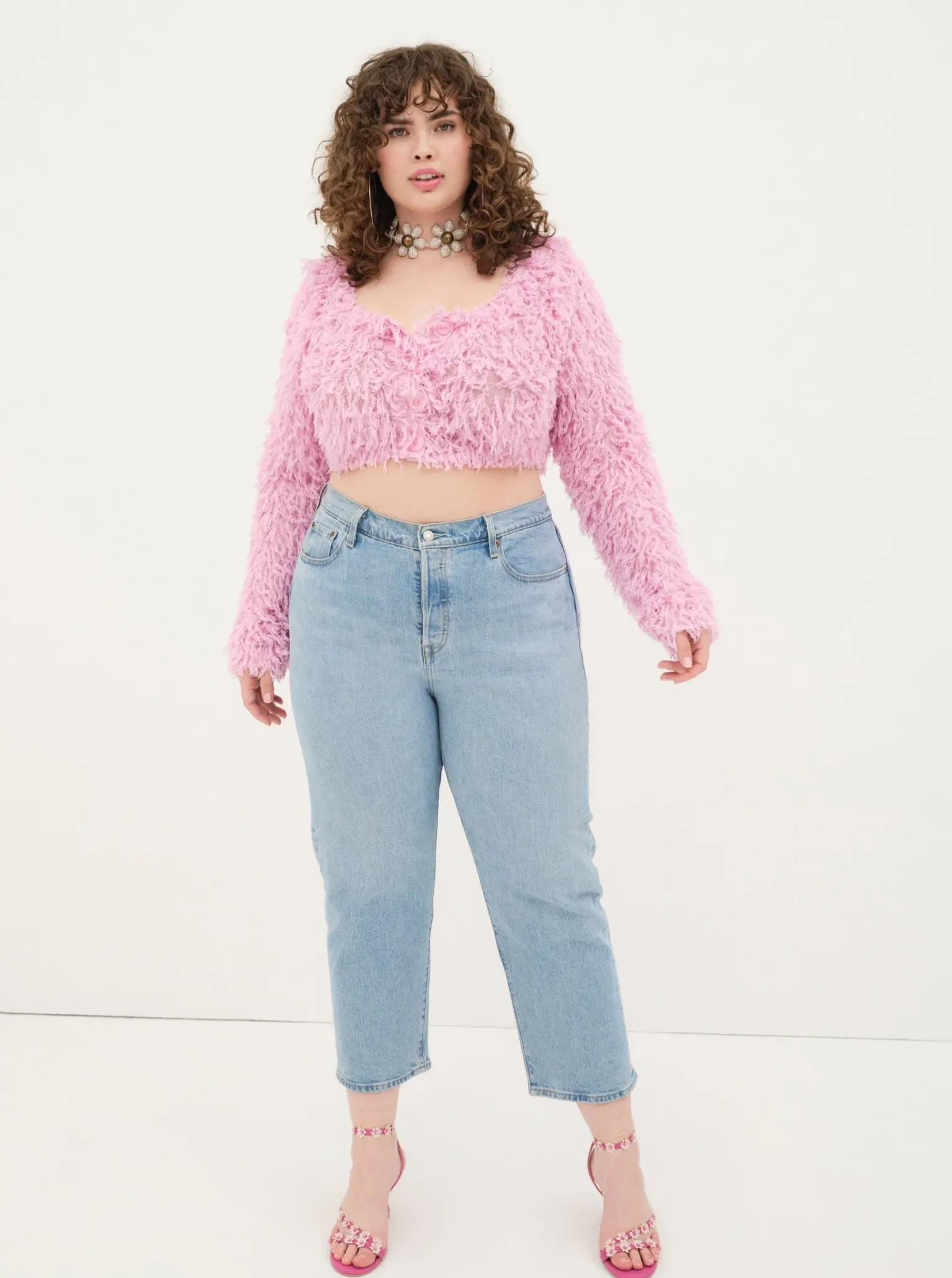 june_cropped_sweater_4.webp Clearance For Love & Lemons June Cropped Sweater Pink