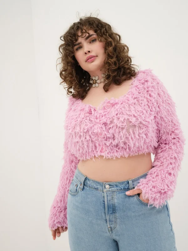 Clearance For Love & Lemons June Cropped Sweater Pink