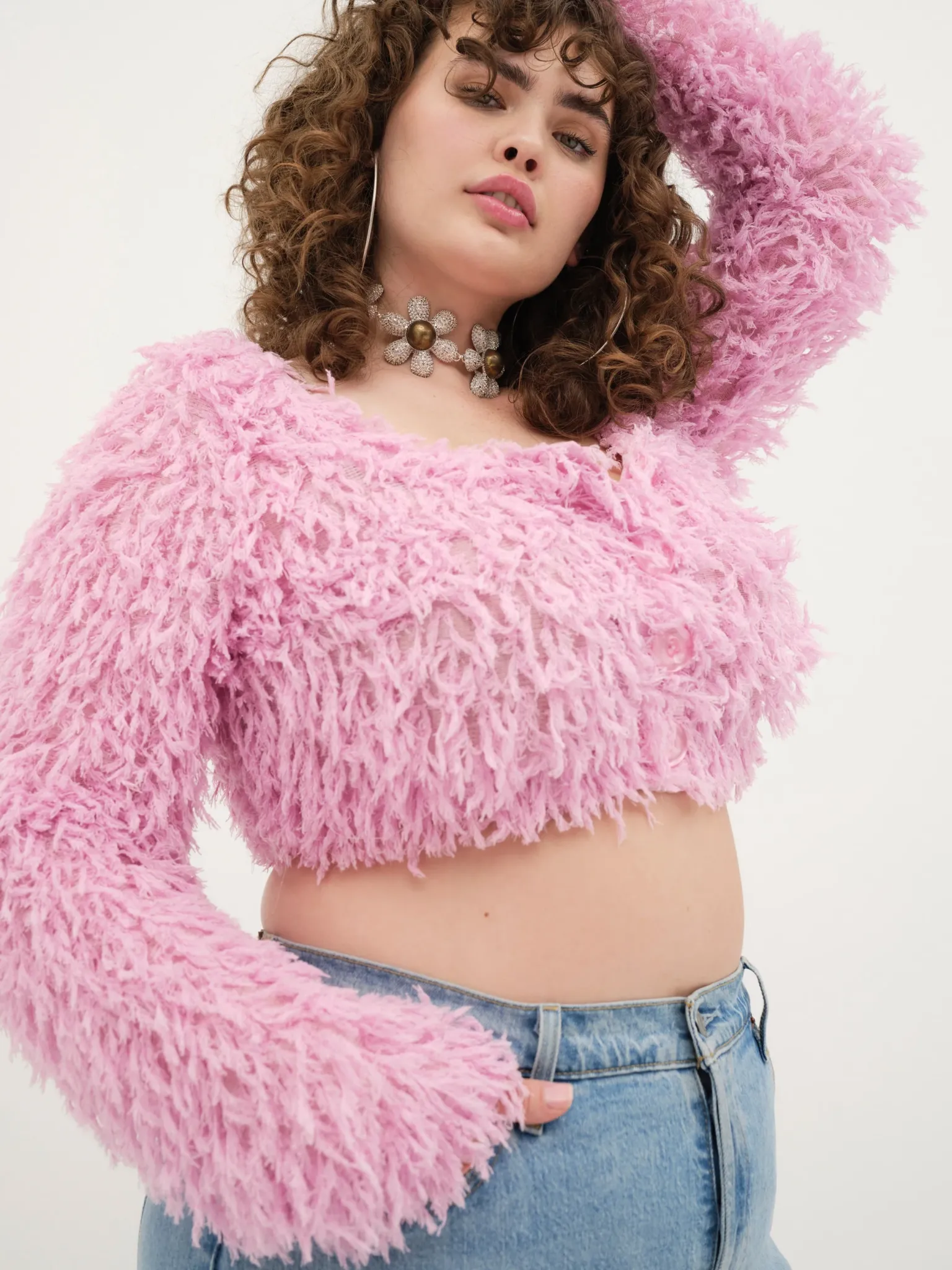 june_cropped_sweater_7.webp Clearance For Love & Lemons June Cropped Sweater Pink