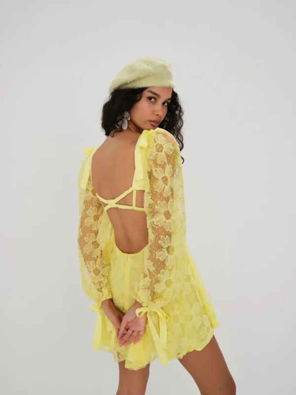 Flash Sale For Love & Lemons Kiersten Mini Dress Yellow