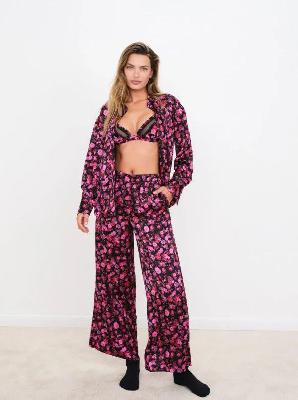 New For Love & Lemons Lola Long Pj Pant Black