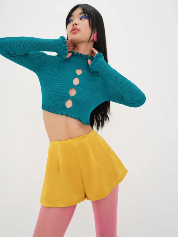 Fashion For Love & Lemons Lorelei Cropped Sweater Blue