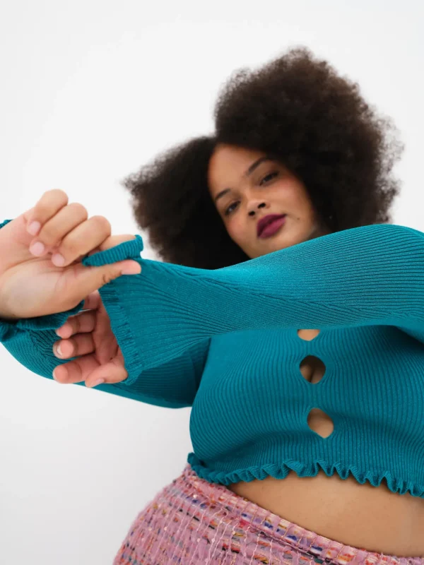 Fashion For Love & Lemons Lorelei Cropped Sweater Blue