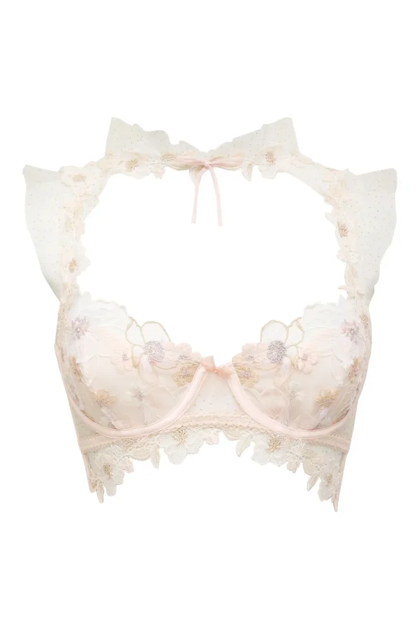 New For Love & Lemons Mae High Neck Underwire Bra White