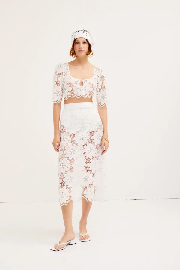 Discount For Love & Lemons Malika Midi Skirt White