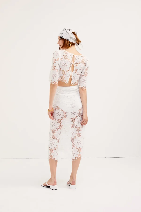 Discount For Love & Lemons Malika Midi Skirt White