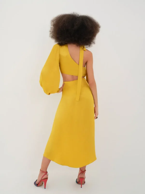 New For Love & Lemons Mila Midi Dress Gold