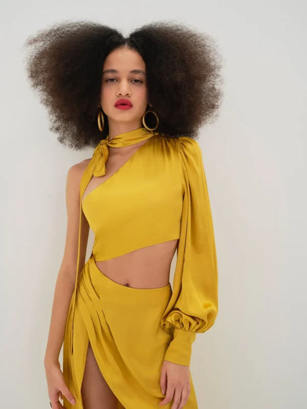 New For Love & Lemons Mila Midi Dress Gold