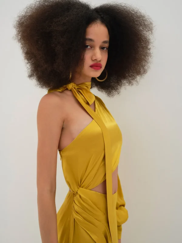 New For Love & Lemons Mila Midi Dress Gold