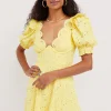 Shop For Love & Lemons Natalia Puff Sleeve Mini Dress Yellow