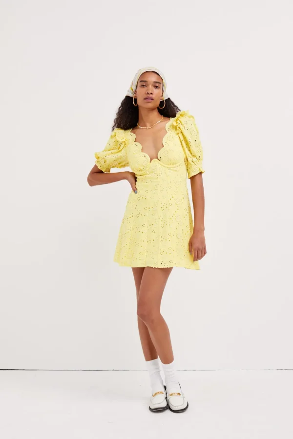Shop For Love & Lemons Natalia Puff Sleeve Mini Dress Yellow
