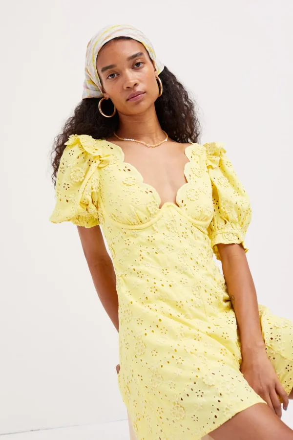 Shop For Love & Lemons Natalia Puff Sleeve Mini Dress Yellow