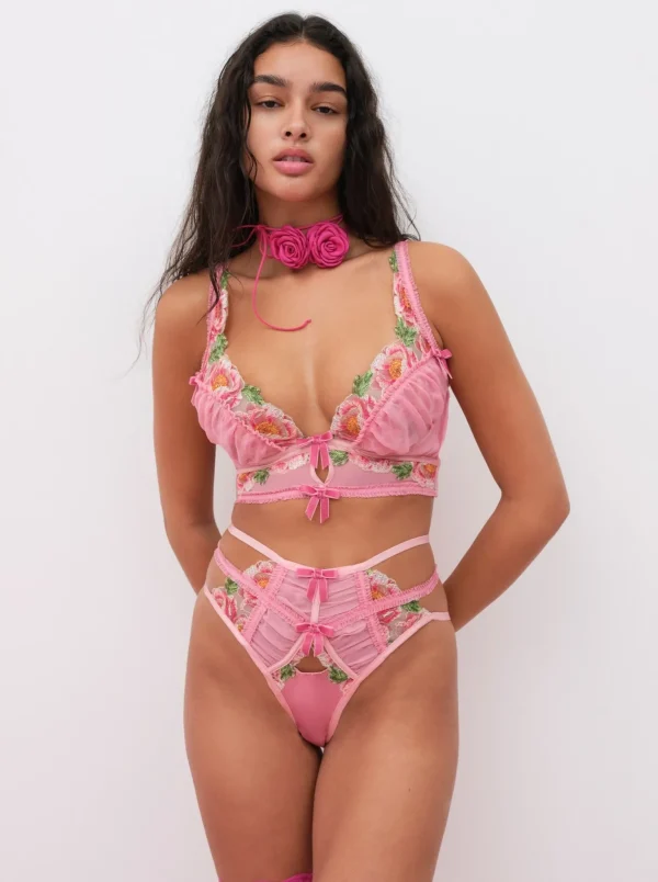 Fashion For Love & Lemons Needle Point Roses Bustier Pink