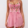 Online For Love & Lemons Needle Point Roses Slip Dress Pink